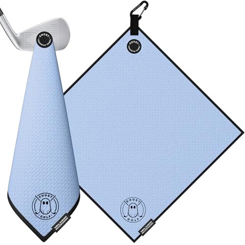 Ghost Golf Magnetic Towel (Greenside) - Premium Ultra-Absorbent Microfiber Golf Towel with Magnet for Golf Carts or Clubs - 18" x 18" Golfing Gear - Waffle Weave Pattern (Carolina Blue) - color: Carolina Blue