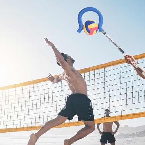 Adjustable Volleyball Spike Trainer with Question Mark Hook, Portable Lightweight Hitting Trainer for Serving, Spiking & Jump Training, Real-Ball Feel, Volleyball Gift for Beginners & Pros (No Ball)