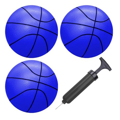 ABAJI Mini 3 Pack 5 inch Toy Basketballs Ball Pump Needle Rubber Material Mini Hoop Toddlers Kids Teenagers Swimming Pool Indoors Outdoors - color: 3 Blue Basketballs