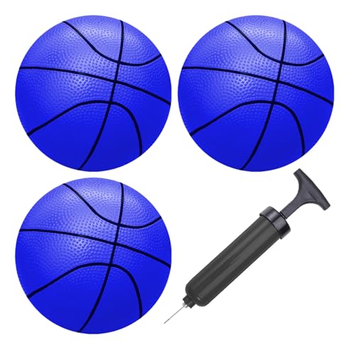 ABAJI Mini 3 Pack 5 inch Toy Basketballs Ball Pump Needle Rubber Material Mini Hoop Toddlers Kids Teenagers Swimming Pool Indoors Outdoors - color: 3 Blue Basketballs