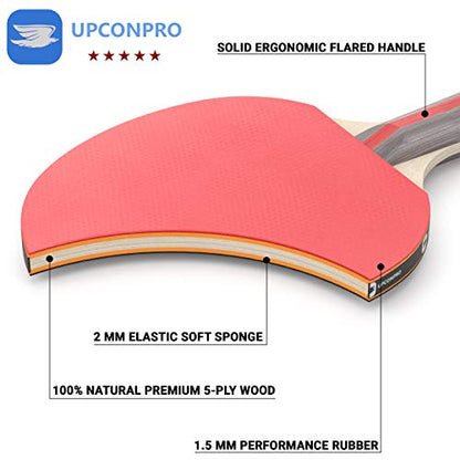 Professional Ping Pong Paddle Set - 2 Pack Premium Table Tennis Racket Set, 3 Professional Game Balls, Training Recreational Racquet Kit, Durable Handle Sturdy Rubber, Portable Carry Case Bag