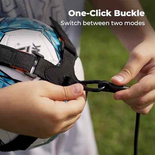 2-in-1 Soccer Kick Trainer for Kids & Youth, Handheld Touch Practice and Waist Belt Solo Kicking, Adjustable Ball Strap with Handle Cord, Fits Size 4 & 5 Balls, Ball Not Included