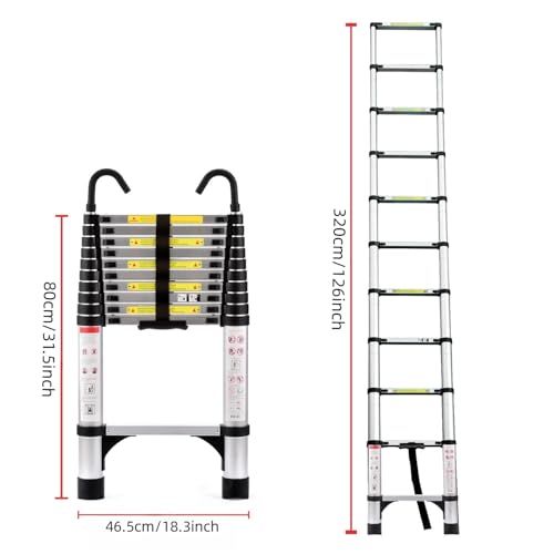 Telescoping Ladder, Aluminum Lightweight Extension Ladder with 2 Triangle Stabilizers, Heavy Duty 330lbs Max Capacity, Multi-Purpose Collapsible Ladder for RV or Outdoor Work (10.5FT) - size: 10.5FT