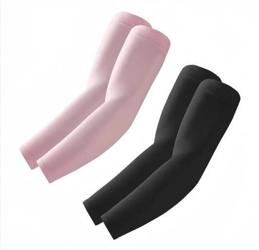 ROXUN Arm Sleeves, Cooling UV Sun Protection Sports Compression for Men/Women - color: 2 Pairs - Black+pink