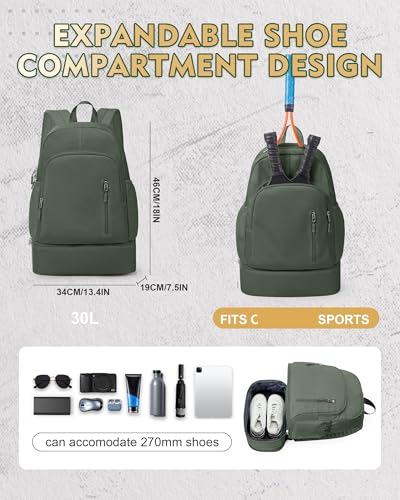 Gym Backpack for Women Men, Lightweight Gym Bag with Shoe Compartment, Waterproof Sports Backpack with Wet Pocket, Green - color: A4-army Green