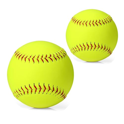 LOOEEL 11" & 12" Training Softballs,Official Size and Weight Practice Softball,Leather Covered Fast Pitch Practice & Training Balls for Ball Sports Softballs for Games.-Yellow