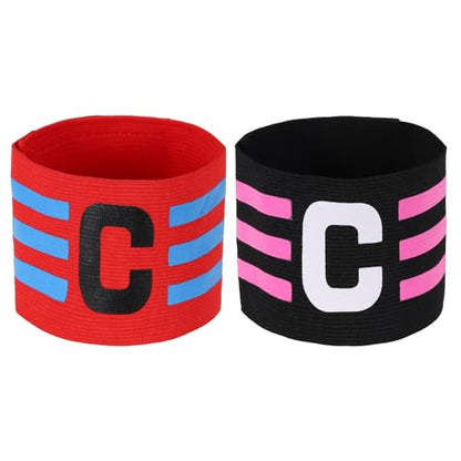 Captain Arm Bands for Soccer, Soccer Captain C Armband, Classic Striped Elastic Protective Arm Badge Player Bands - color: Red/Black
