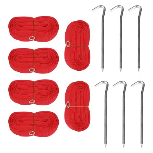 Beach Volleyball Boundary Lines Kit 8x16m With Stakes, Nylon Court Marking Tape For Outdoor Sand Or Grass Games, Red