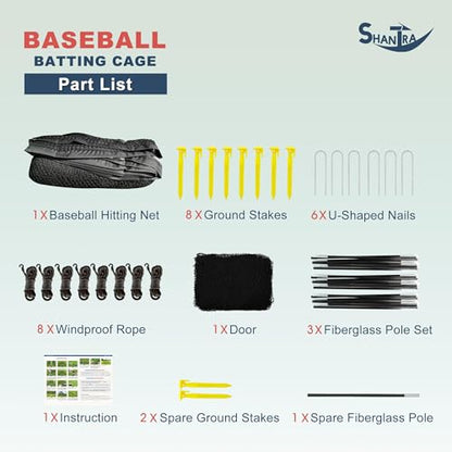SHANTRA Batting Cage with Frame and Net, 13/22/30FT Baseball Batting Cage for Backyard, Baseball & Softball Hitting Cage Netting for Outdoor Hitting & Pitching Practice, Softball Baseball Cage - style: 22×13×9ft,Enclosed Door & Pitching Machine Hole