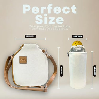 Pickleball Paddle Cover Crossbody bag with Adjustable Strap, Waterbottle holder, Ball Holder, Gifts for Women Men - color: Beige