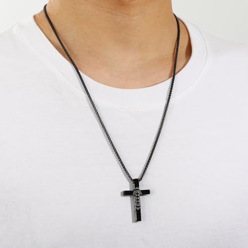 Football Cross Necklace for Boys Men, Stainless Steel Bible Verse Cross Pendant Chain Sports Gear Stuff Christian Religious Jewelry Gifts for Teen Boys Kids - color: Black, style: Joshua 1:9