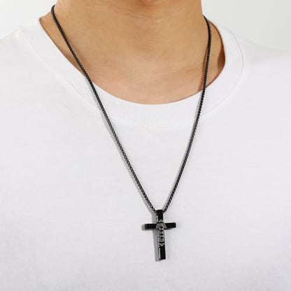 Football Cross Necklace for Boys Men, Stainless Steel Bible Verse Cross Pendant Chain Sports Gear Stuff Christian Religious Jewelry Gifts for Teen Boys Kids - color: Black, style: Joshua 1:9
