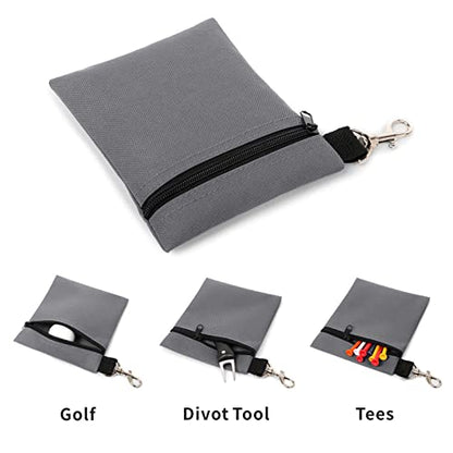 Golf Tee Pouch, 5.62 X 6.87 Inch Professional Zipper Golf Tee/Ball Pouch Bag with Metal Lobster Claw Clip - color: GREY