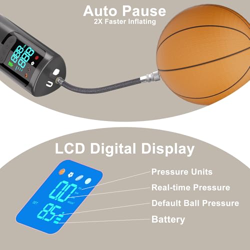 Electric Ball Pump,Portable Air Pump Ball Pump Inflator Needles with Digital Gauge for Basketball Football Soccer Ball Beach Sports Exercise Ball Balls Inflatables Pump Electric Pumps 17PSI 4000mAh
