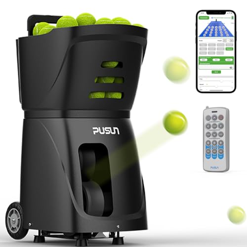 Tennis Ball Machine, Tennis Ball Launcher with App/Remote/iWatch Control, Max Speed of 75Mph, 1.8-8s/Ball, Multiple Training Modes(AI Drill/Programming/Random/Vary Speed) 4-6Hrs Battery Life - color: Black