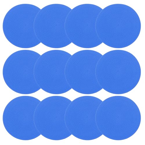 PATIKIL 4 Inch Poly Spot Markers, 12Pcs Non Slip Rubber Floor Dots with Storage Bag Flat Agility Cones for Sports Training Basketball Football - color: Blue