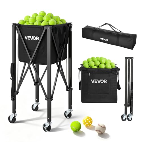VEVOR Tennis & Pickleball Hopper Holds 200/175/150/120 Balls, 3-in-1 Tennis Foldable Pickleball Basket Cart for Easy Installation, Storage Bag for Tennis Training & Teaching - style: 150 Balls