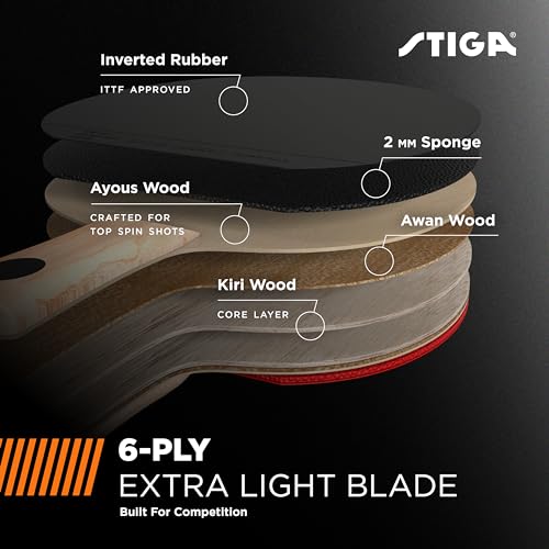 STIGA Ping Pong Paddles - 2mm Tournament-Approved Sponge - Flared Handle for Enhanced Control - Competitive Table Tennis Racket for Family Fun - Multiple Styles & Performance Levels Available - style: Nitro