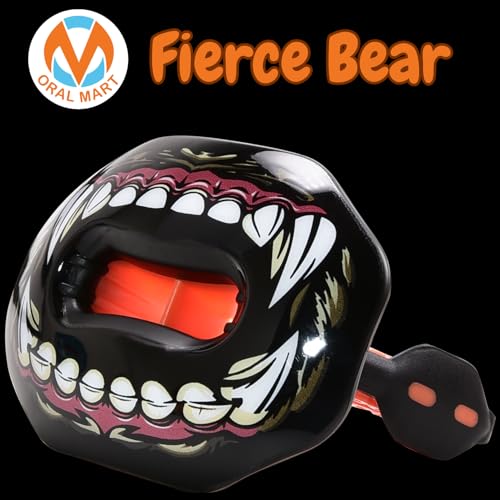 Oral Mart Flag Football Mouth Guard with 3D LipFit Design for Kids - Youth Football Mouthguard (No Boil) Cool Instant Fit Lip Guard Mouthpiece for Braces (Detachable Helmet Strap Included) - color: Fierce Bear