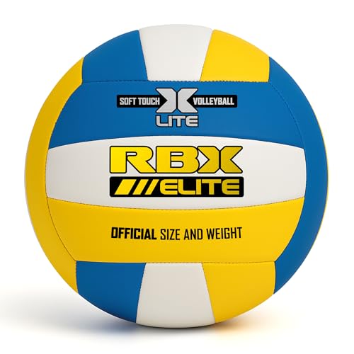 RBX Elite Performance Volleyball, Official Size 5, Soft Touch Cover, All Weather, Indoor/Outdoor - color: Yellow/Blue