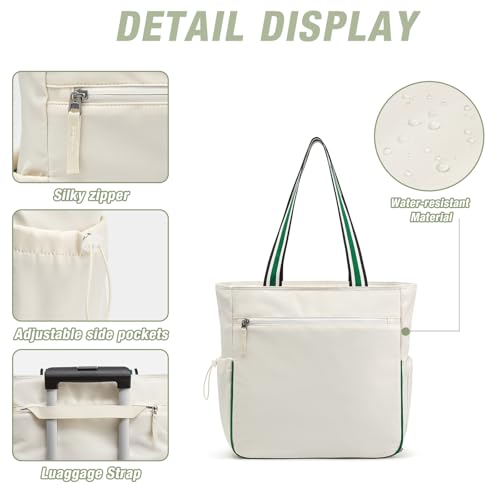 G4Free Pickleball Bag, Pickleball Tote Bag for Women Men, External Ball Bag with Shoe Compartment & Paddle Cover Pocket - color: Beige&green