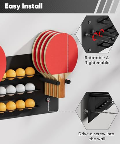 Ping Pong Paddle Holder, Wall Mounted Metal Magnetic Table Tennis Storage Rack Holds - size: 3-Tier