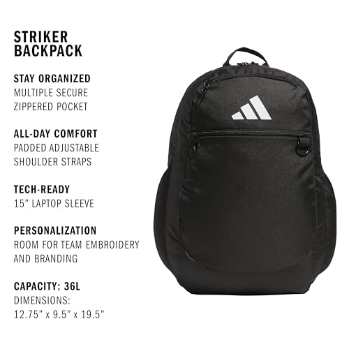 adidas Striker 3 Team Sports Backpack – Daypack for Sports Gym Travel, 36L - color: Black