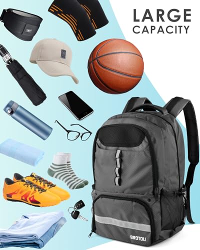 BROTOU Basketball Backpack, Large Basketball Bag with Shoes and Ball Compartment, Soccer Backpacks for Basketball/Volleyball - color: Dark Grey