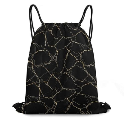 Sports Drawstring Sackpack Lightweight Backpack Waterproof for Training Gym Yoga Beach Men Women String Bag, Gold Black Marble Bags - color: Picture (356)