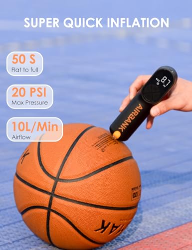 AIRBANK Electric Ball Pump MAKO, 4000mAh Basketball Pump, 20PSI Fast Smart Air Pump Inflation & Deflation with Accurate Pressure Gauge for Soccer, Football, Volleyball, Basketball, Balloon