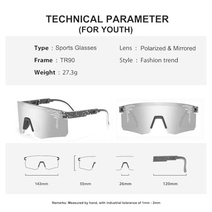FIXEROS Polarized Youth Baseball Sunglasses for Age 8-16 Boys Girls UV400 Kids Cycling Eyewear Teenagers Sports Glasses - color: Fay15
