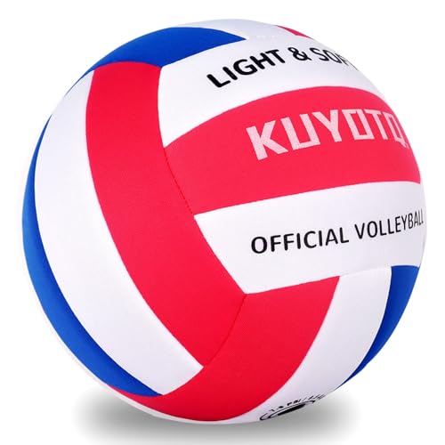 KUYOTQ Soft Indoor Volleyball Lite for Indoor Practice Volley Super Soft and Lite Safe Sport Gear Fabric Volleyball for Kids Youth Women Adult Beginners, Perfect for House Training Games Volley Ball - color: Red,White,Blue