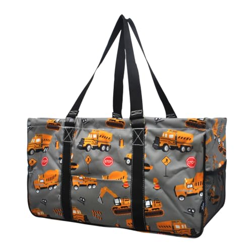 Extra Large Utility Tote Reusable Grocery Bag Oversized Collapsible for Groceries, Storage, Picnic, Beach (Construction Trucks-black) - color: Construction Trucks-black