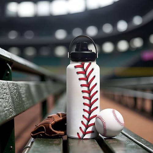 Baseball Water Bottle 32oz, Sport Travel Stainless Steel Tumbler With Lid, Double Wall Vacuum Insulated Coffee Cup Travel Mug, Fathers Day Birthday Baseball Gift For Boys Dad Husband - color: Baseball-2