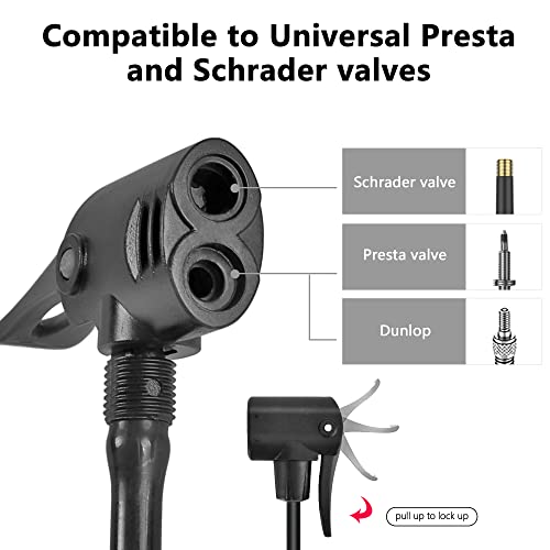 Double Barrel Pedal Pump, WEIDMAX Double Cylinder Bike Pump, Bicycle Foot Pump, Portable Bike Floor Air Pump, with Pressure Gauge and Intelligent Valve Head