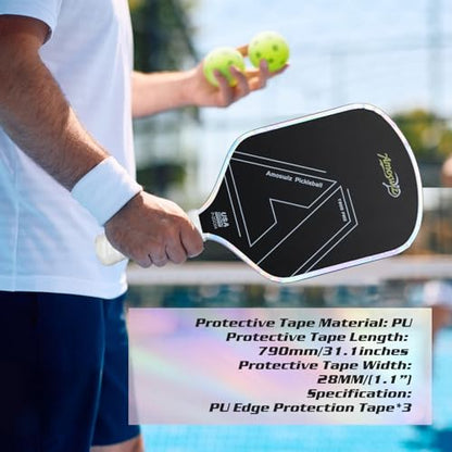 Pickleball Edge Guard Tape, Laser Silver Pickleball Protection Tapes 3 Pcs, 28MM Width Extra Long & Thickness, No Wrinkling Edge Guard for 13MM & 16MM & 20MM Thicknesse Paddles - color: Laser Silver, size: 28MM Width