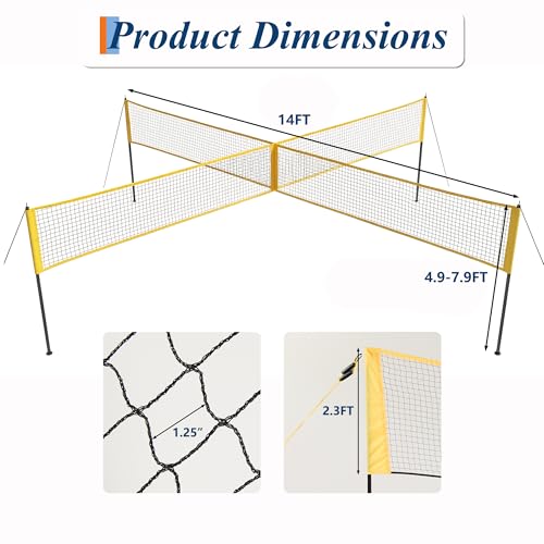 GarveeLife 4 Square Volleyball Game Set for Adults and Kids with Volleyball Net, Portable Cross Net with Carry Bag for Beach Lawn, Ideal for Family Fun Outdoor Games, Quick Assemble