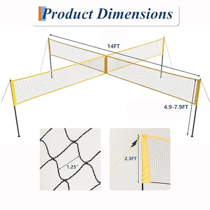 GarveeLife 4 Square Volleyball Game Set for Adults and Kids with Volleyball Net, Portable Cross Net with Carry Bag for Beach Lawn, Ideal for Family Fun Outdoor Games, Quick Assemble