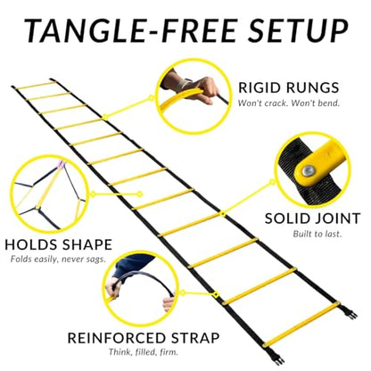 SOFTSOUL Tangle Free Agility Ladder, 12 Fixed Rungs, Heavy Duty Speed & Footwork Training Ladder for Football Soccer Basketball Drills, Portable Exercise Ladder for Kids, Youth & Adults - style: 12 Rungs