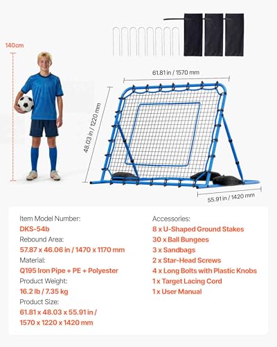 VEVOR Soccer Rebounder Net, Quick-Switch Angle Soccer Goal Rebounder for Control, Passing Practice, Heavy-Duty Iron Frame & PE Net, Easy Setup Ball Training Equipment for Teens&Adults