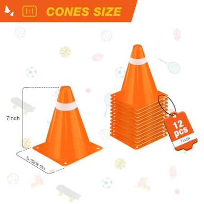 12 Pack 7 Inch Orange and White Cones Versatile Parking Cones,Traffic Cones,Dog Agility Cones,Soccer Cones for Training for Field,Driveway,Event Use