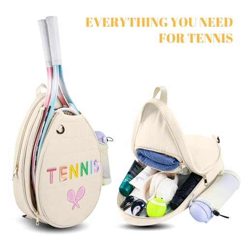 NZNDB Tennis Bags for Women Girl, Tennis Sling Crossbody Backpack, Water Resistant Tennis Bag for Pickleball, Tennis, Racketball - color: White