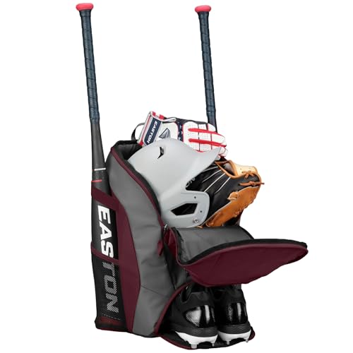 Easton Dugout Backpack Equipment Bag | Baseball & Softball | Multiple Colors - color: Maroon