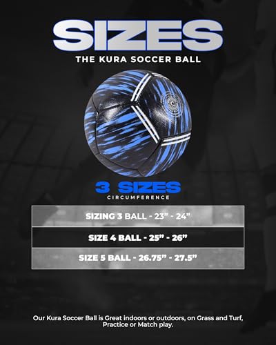 Kura Soccer Ball – Professional Training Soccer Ball for Grass Fields – Durable TPU Machine Stitched Soccer Balls – Sizes 3, 4 & 5 – Outdoor Practice & Match Play - size: 5, style: Black/Sky Blue