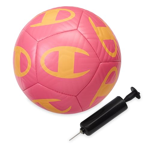 Champion Playmaker Logo Deflated Soccer Ball with Pump, Size 5 Soccer Ball, Durable Panels for Kids, Youth & Adults, Indoor/Outdoor Training Ball with Inflation Hand Pump - color: KNOCKOUT PINK/ORANGE POP, size: 5