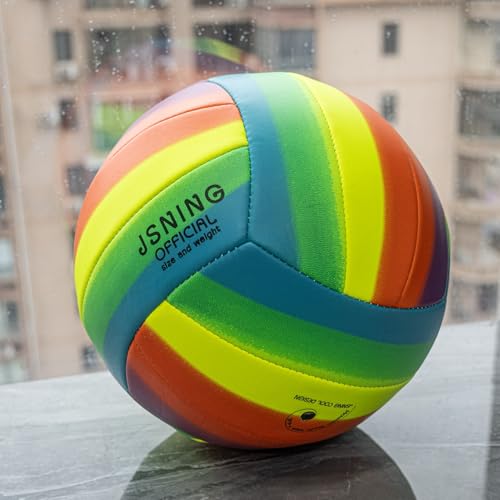 100% Waterproof Soft Beach Volleyball for Play in and Out of Water, Outdoor Regulation Size 5 for Beach and Pool, Rainbow
