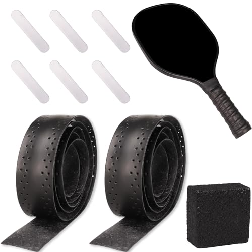 9Pcs Pickleball Racket Accessories Kit, Include 2 Pickleball Paddle Grip Tape, 6 White Pickleball Lead Tape, Black Pickleball Paddle Cleaner and Eraser, Pickle Ball Sport Accessories - color: Black