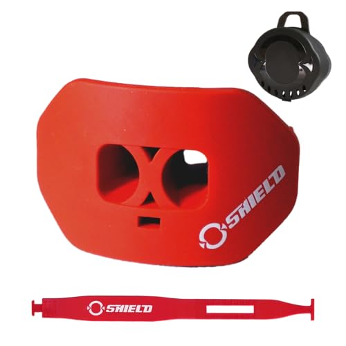 O Shield Core Football Mouth Guard with Detachable Strap, No Boil Brace Friendly Lip Guard for Football, 7v7, Flag Football and Training - color: Red