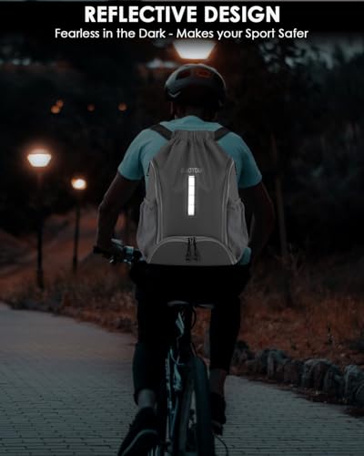BROTOU Soccer Drawstring Backpack, Basketball Bag, Volleyball Football Bags with Ball and Shoe Compartment - color: Gray