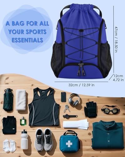 BROTOU Soccer Bags, Football Backpack, Volleyball Bag, Drawstring Soccer Backpack with Ball and Shoe Compartment - color: Blue